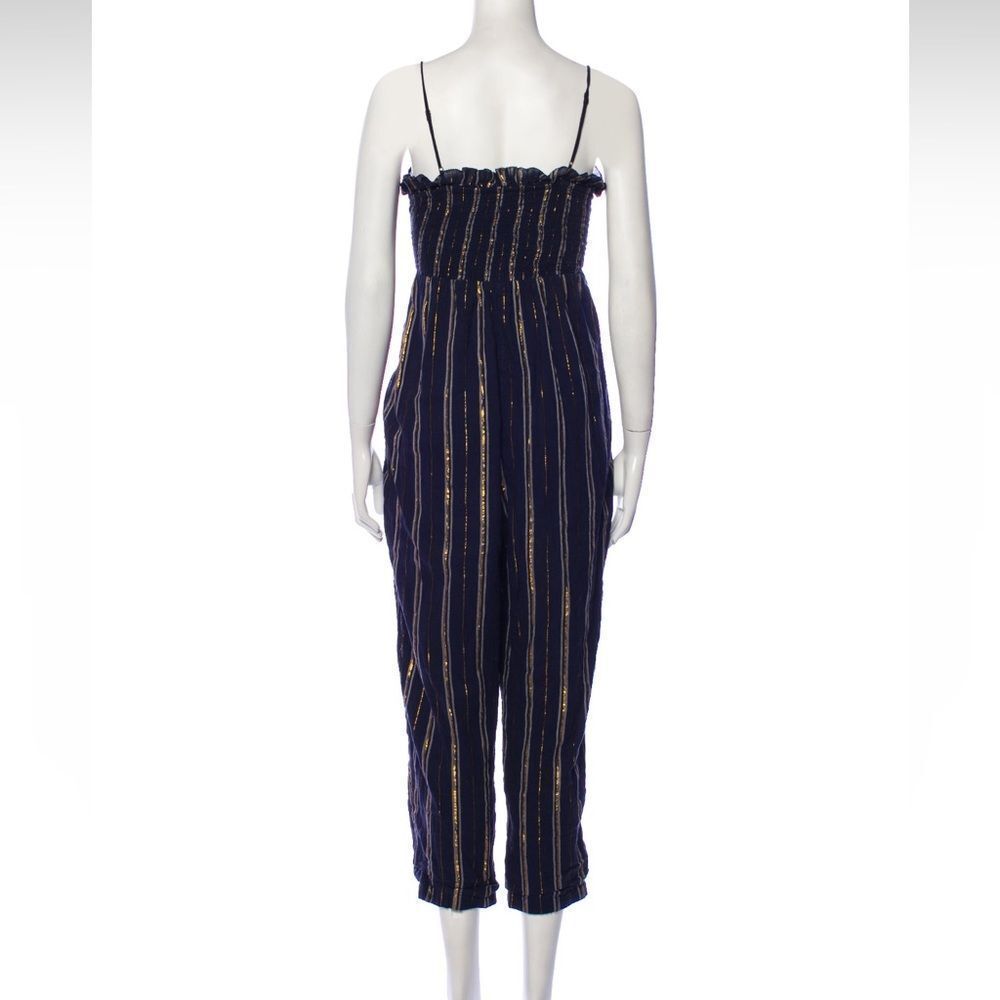 Apiece Apart Striped Square Neckline Jumpsuit Size Medium 8 Navy Blue - Picture 3 of 3